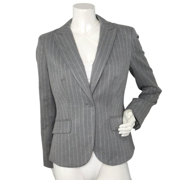 New York & Co Pinstripe Blazer Jacket Grey Silver Single Breasted Peak Lapel - Picture 2 of 14